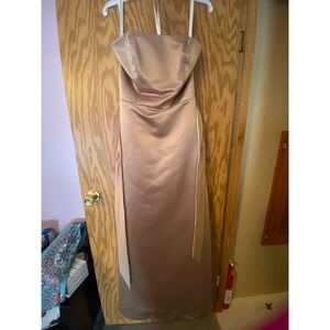 Bill Levkoff Strapless Satin Formal Bridesmaid Gown Taupe Size 12
